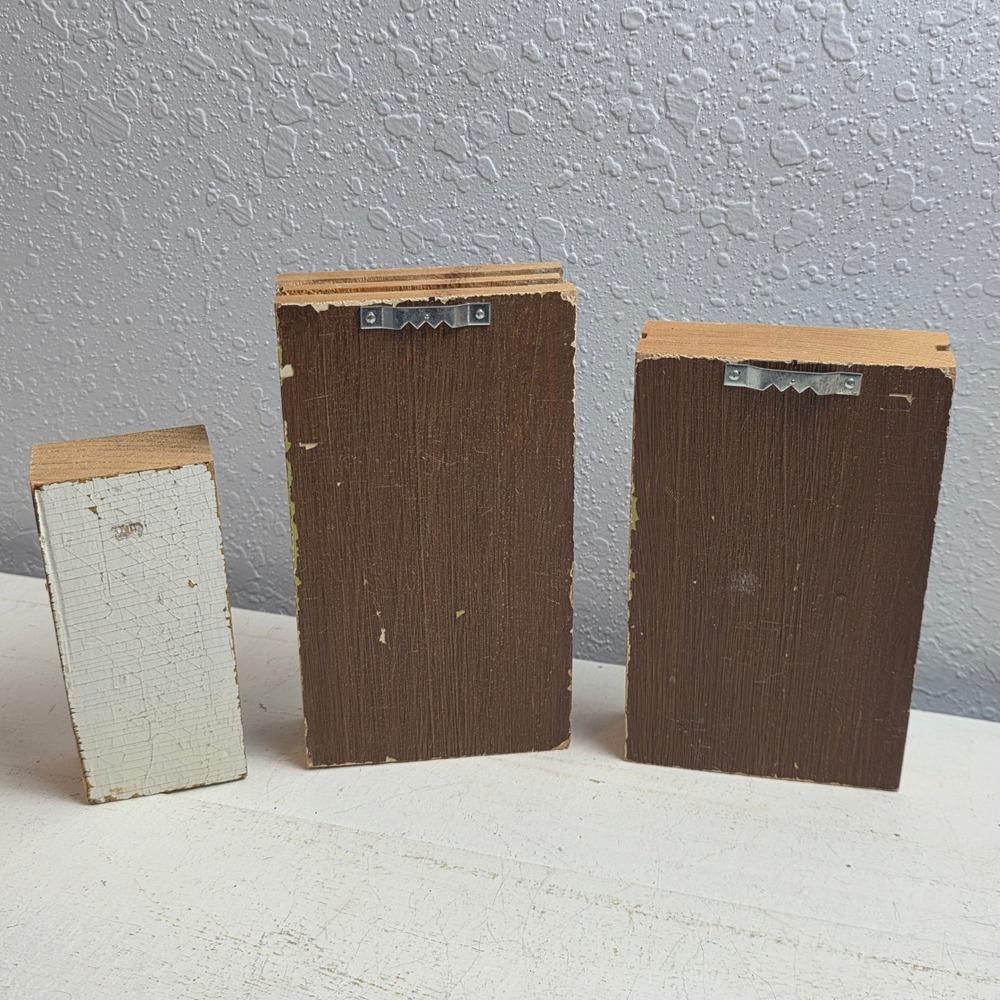 Handmade Rustic Wood Metal Succulent Cactus Wall Art Block Set of 3 Multicolor - Picture 7 of 7